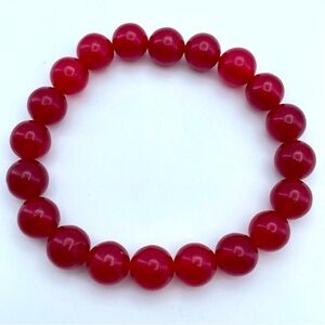 Beautiful Natural Red Quartz Beaded Stretch Bracelet – 6.5” – Polished Gemstone